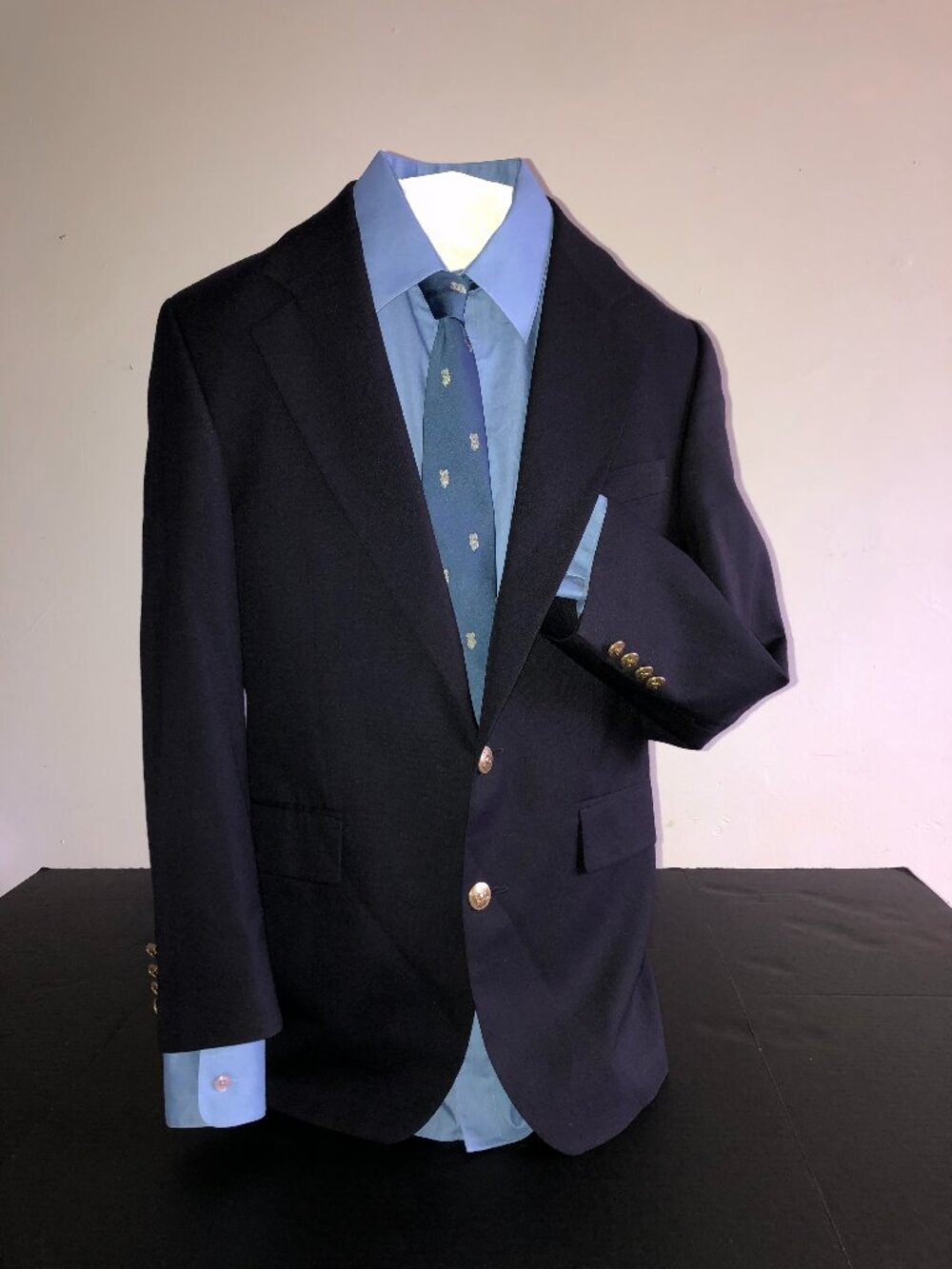 Vtg Chaps Ralph Lauren 38R Navy Blue Gold Button Wool Blazer Jacket Sport Coat